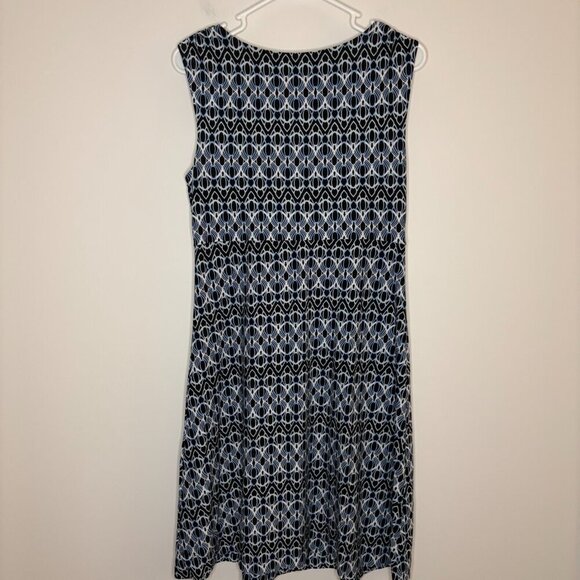 SOMA V-Neck Sleeveless Faux Tie Dress Womans M Black Blue Stretch - Picture 2 of 5